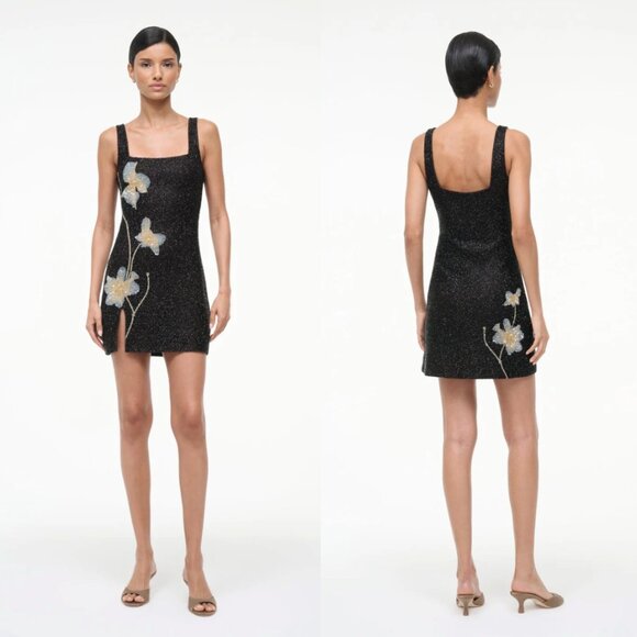 Staud Le Sable Beaded Mini Dress Botanical Shadows Size Medium - Picture 2 of 10